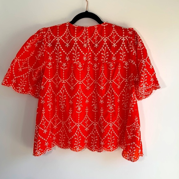 Zara Red Blouse with White Embroidery - Picture 3 of 4